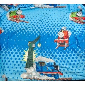 Thomas & Friends Twin Flat & Fitted Bedsheets Train Blue‎ Polka Dot 2009 Flaws